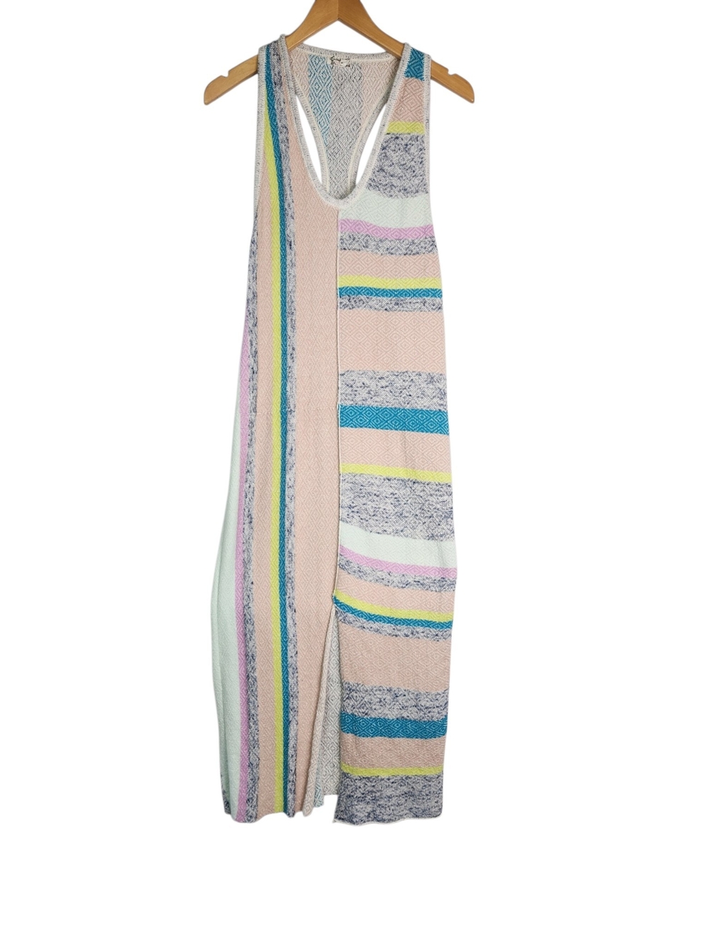 Free People M Knit Maxi Tank Dress Pastel Striped Boho Beach Racerback Y2K